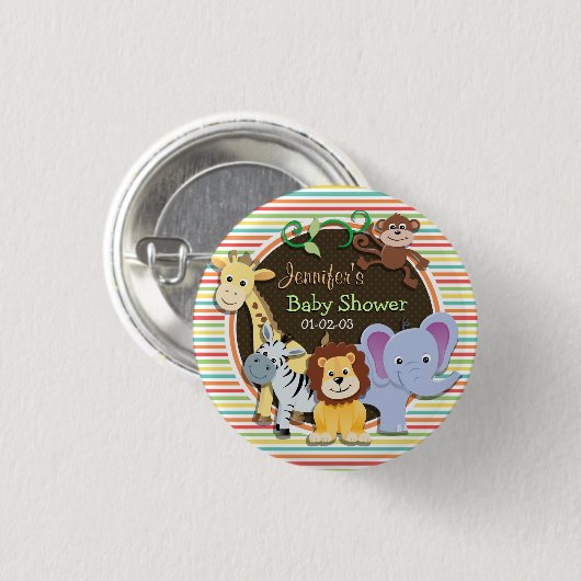Zoo Animals Kinderdusche, Helle Regenbogenstreifen Button (Vorne & Hinten)