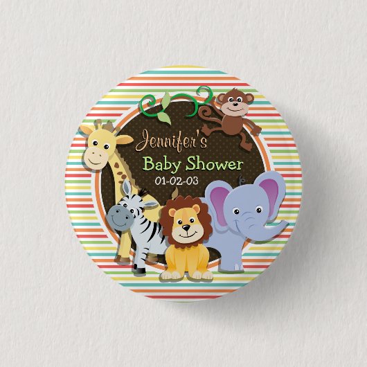 Zoo Animals Kinderdusche, Helle Regenbogenstreifen Button (Vorderseite)