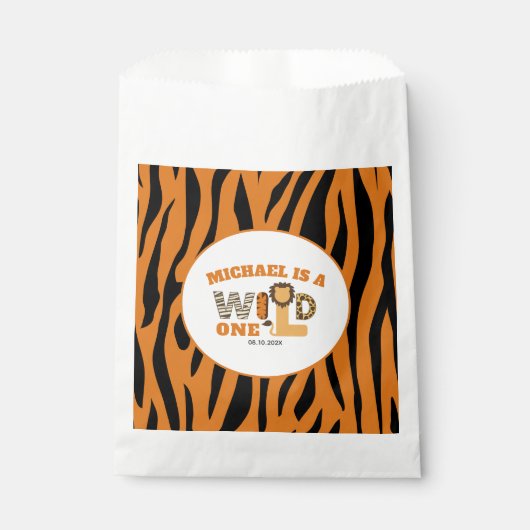 ZOO Animals Tiger Stripes WILD ONE 1st Birthday Geschenktütchen (Vorderseite)