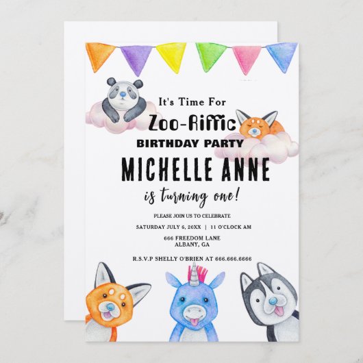 Zoo Birthday Invite - Custom Animal Party Card Einladung (Vorne/Hinten)