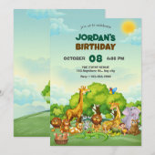 Zoo cartoon cute animals einladung (Vorne/Hinten)