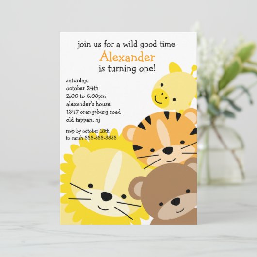 Zoo Fun Geburtstagsparty Einladung (Stehend Vorderseite)