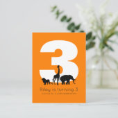 Zoo Geburtstagsparty orange Einladung Postkarte (Stehend Vorderseite)