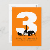 Zoo Geburtstagsparty orange Einladung Postkarte (Vorne/Hinten)
