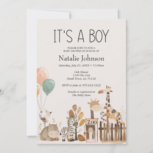 Zoo Kinderzimmer Animals Kinderdusche Einladung (Vorderseite)