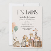 Zoo Kinderzimmer Animals Twins Kinderdusche Einladung (Vorderseite)