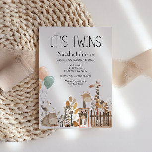 Zoo-Nursery-Tiere Zwillinge Baby Shower Einladung
