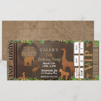 ZOO PARTY Brown Animals Geburtstagsparty Ticket Einladung