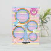 ZOO RAINBOW PARTY EINLADUNG PINK Streifen (Stehend Vorderseite)