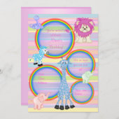ZOO RAINBOW PARTY EINLADUNG PINK Streifen (Vorne/Hinten)