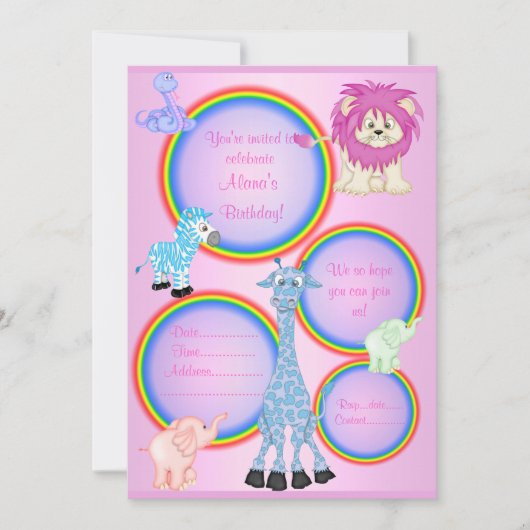 ZOO RAINBOW PARTY EINLADUNG PINK überarbeitet (Vorderseite)
