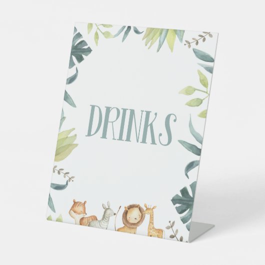 Zoo Safari Animals Drink Drink Table Party Sign Sockelschild (Vorderseite)