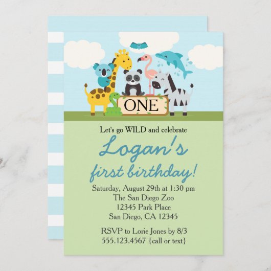 Zoo Safari Geburtstagsparty Einladung (Vorne/Hinten)