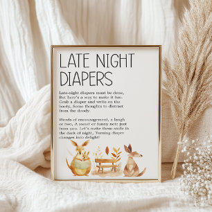 Zoo-Safari-Tiere Baby Shower Späte Nacht Windel Poster