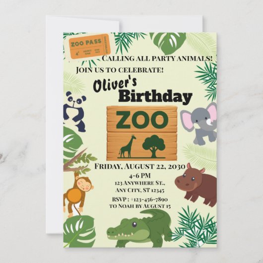 Zoo-Thema Einladung (Vorderseite)