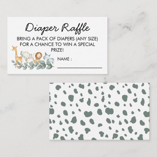 Zoo Theme Baby Showdiaper Raffle Ticket Begleitkarte (Vorne/Hinten)