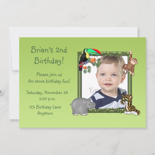 Zoo-Tier-Geburtstags-Foto-Einladung Einladung (Vorderseite)