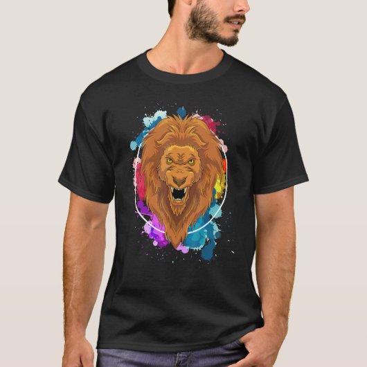 Zoo-Tier Löwe Afrika Safari Farbiger Löwe T-Shirt (Vorderseite)
