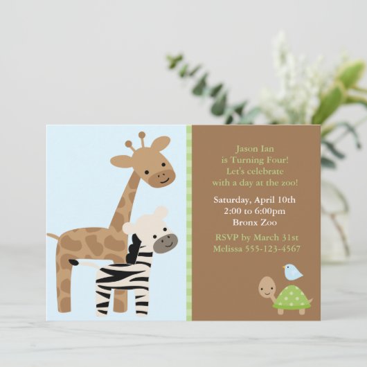 Zoo-Tiere Einladung (Stehend Vorderseite)