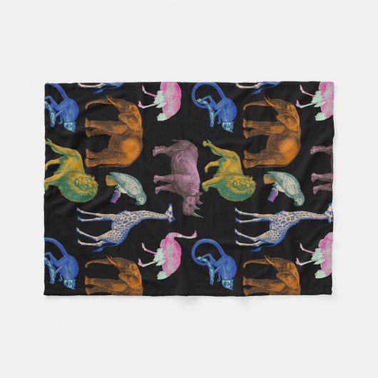 Zoo Tiere Vibrannte Farben Pop Art Collection Fleecedecke (Vorderseite (Horizontal))