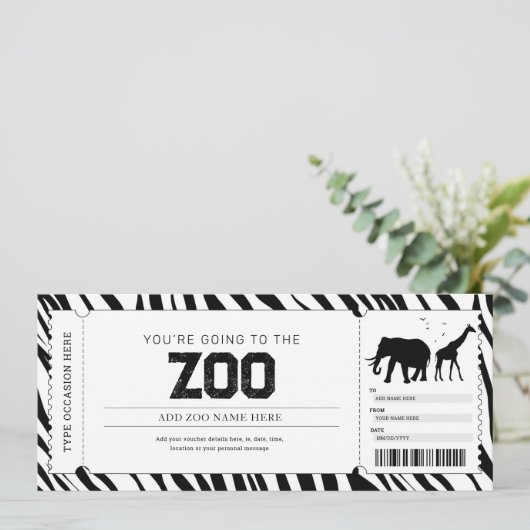 Zoo-Trip Ticket Gutschein Einladung (Stehend Vorderseite)
