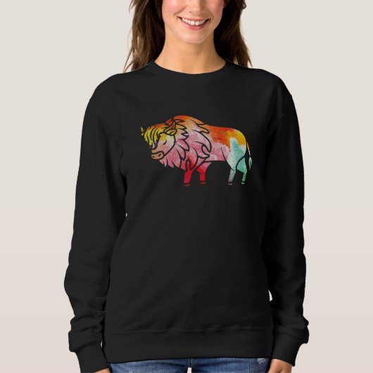 Zoo-Wildtier-Tier Zoowärter Büffel Bison Farbe Sweatshirt (Vorderseite)