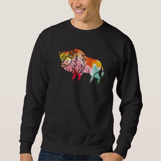 Zoo-Wildtier-Tier  Zoowärter Büffel Bison Farbe Sweatshirt (Vorderseite)