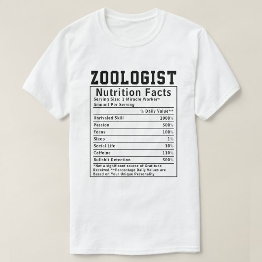 Zoologe Nutrition Facts Design - Nature Lover T-Shirt (Design vorne)