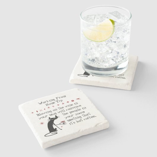 Zoom Begegnung Weintipp Zitat mit Katze Steinuntersetzer (Seitenansicht)