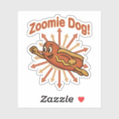Zoomie Dog Flying Hot Dog Cartoon - Fun Retro Aufkleber (Blatt)