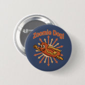 Zoomie Dog Flying Hot Dog Cartoon - Fun Retro Button (Vorne & Hinten)