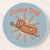 Zoomie Dog Flying Hot Dog Cartoon - Fun Retro Getränkeuntersetzer (Vorne)