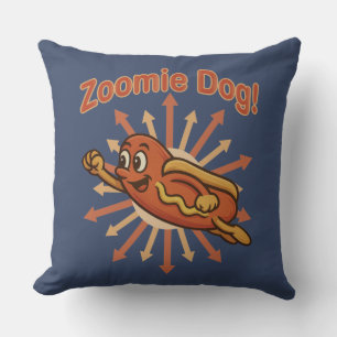 Zoomie Dog Flying Hot Dog Cartoon - Fun Retro Kissen
