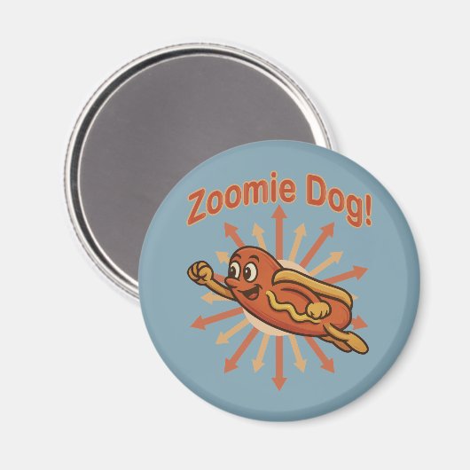 Zoomie Dog Flying Hot Dog Cartoon - Fun Retro Magnet (Vorderseite/Rückseite)