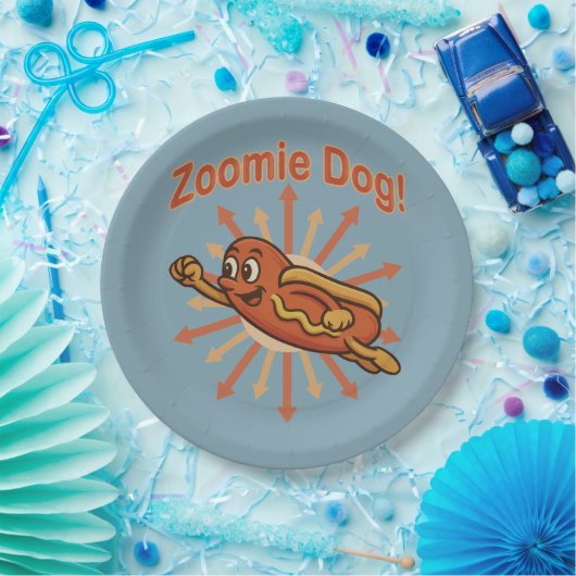 Zoomie Dog Flying Hot Dog Cartoon - Fun Retro Pappteller (Party)