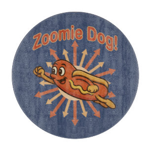 Zoomie Dog Flying Hot Dog Cartoon - Fun Retro Schneidebrett