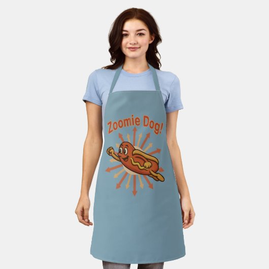 Zoomie Dog Flying Hot Dog Cartoon - Fun Retro Schürze (Getragen)
