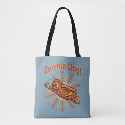 Zoomie Dog Flying Hot Dog Cartoon - Fun Retro Tasche (Vorderseite)