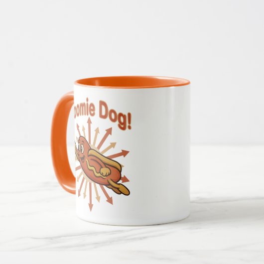 Zoomie Dog Flying Hot Dog Cartoon - Fun Retro Tasse (Vorderseite Links)