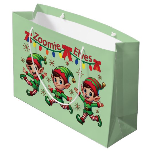 Zoomie Elves Weihnachten Große Geschenktüte (Rückseite Schrägansicht)