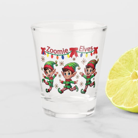 Zoomie Elves Weihnachten Schnapsglas (Vorderseite)