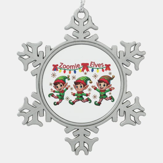 Zoomie Elves Weihnachten Schneeflocken Zinn-Ornament (Vorderseite)