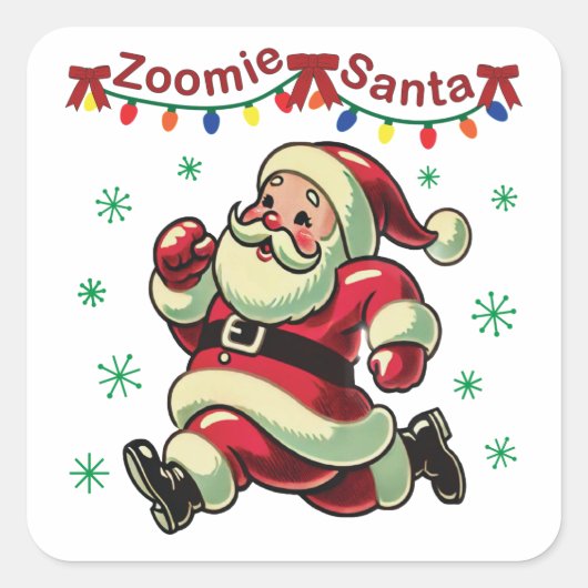 Zoomie Santa Christmas Quadratischer Aufkleber (Vorderseite)