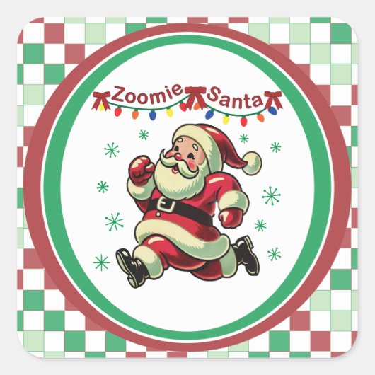 Zoomie Santa Christmas Quadratischer Aufkleber (Vorderseite)