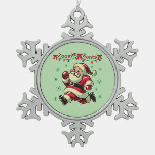 Zoomie Santa Christmas Schneeflocken Zinn-Ornament