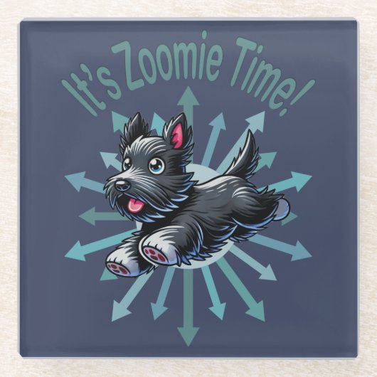 Zoomie Time Scottish Terrier Glasuntersetzer (Vorderseite)