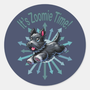 Zoomie Time Scottish Terrier Runder Aufkleber