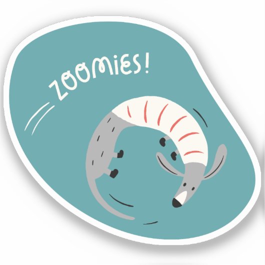 Zoomies niedlich illustrierter Wursthund türkis Aufkleber (Vorderseite)