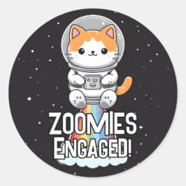 Zoomies Verlobt - Weltraumkatze Runder Aufkleber