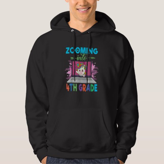Zooming Into 4th Grade  Unicorn Virtual Back To Sc Hoodie (Vorderseite)